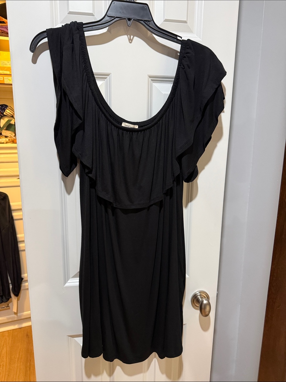 Black Ruffle Off-Shoulder Women’s Dress - Picture 2 of 5